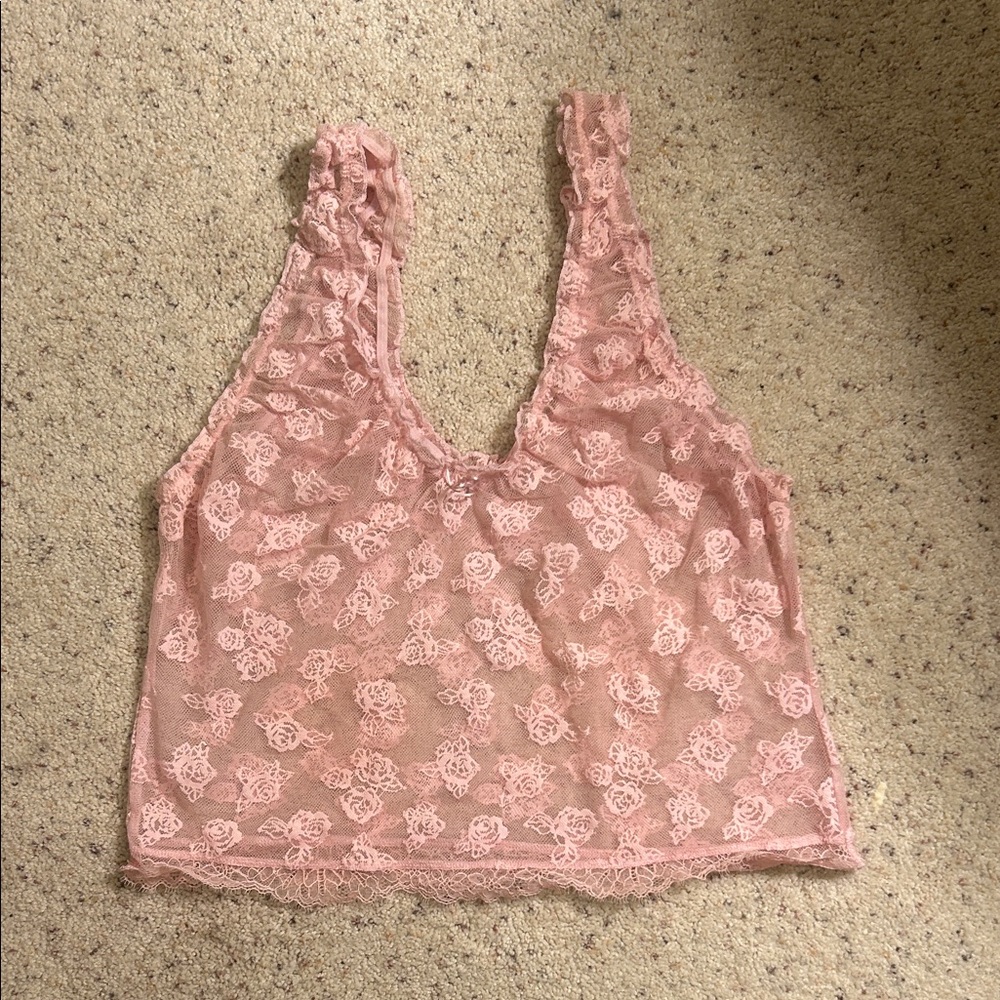 Aerie Pink Lace Women Sleep Top